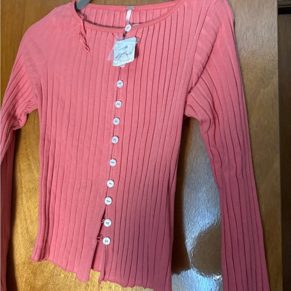 Free people Women's Pink Ribbed Button-Up Top